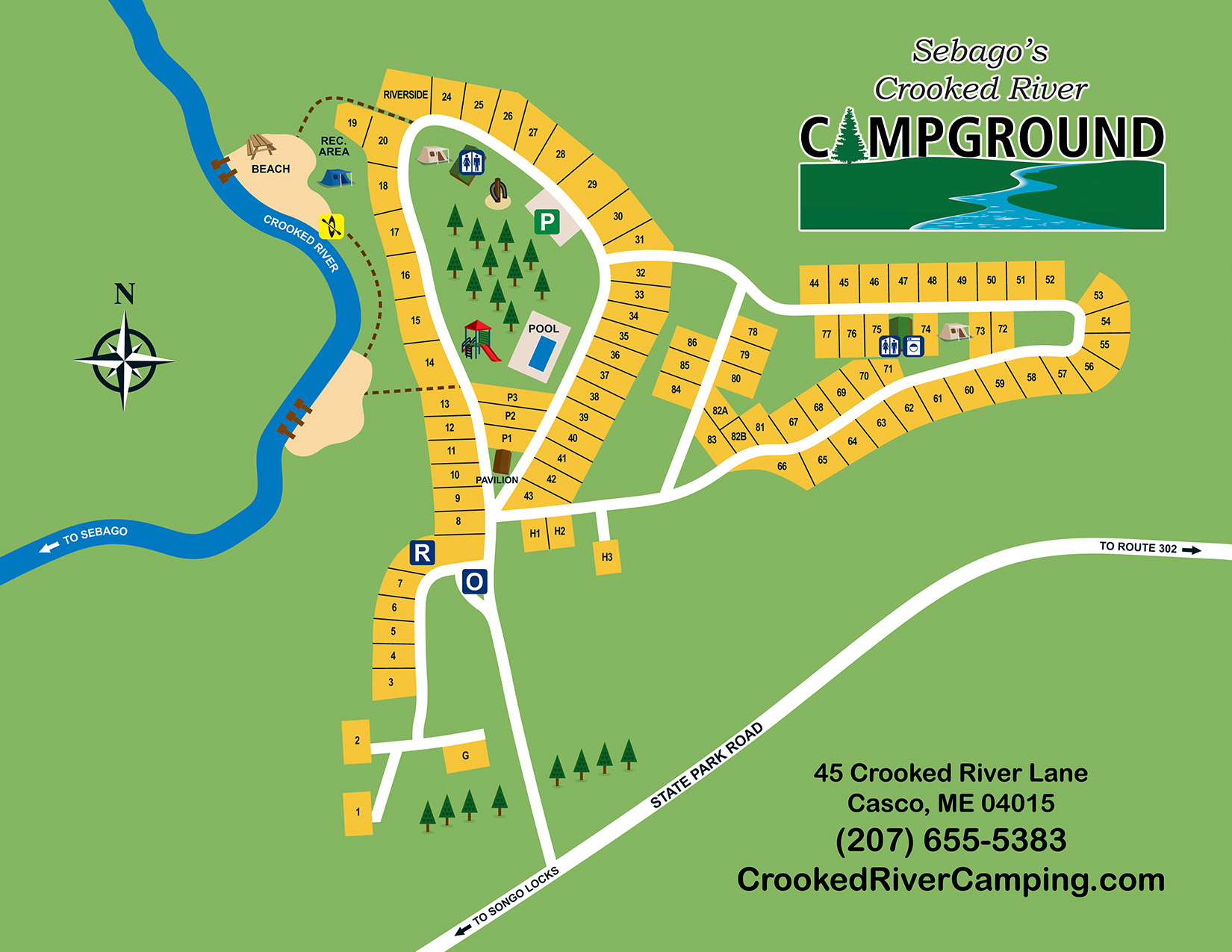 Sebagos Crooked River Campground | Seasonal Camping in Western Maine |  Site Map & Campground Rules